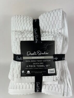 Dwell Studio Bath Towel Set 6 PC White Quick Dry 100% Zero Twist Cotton NEW